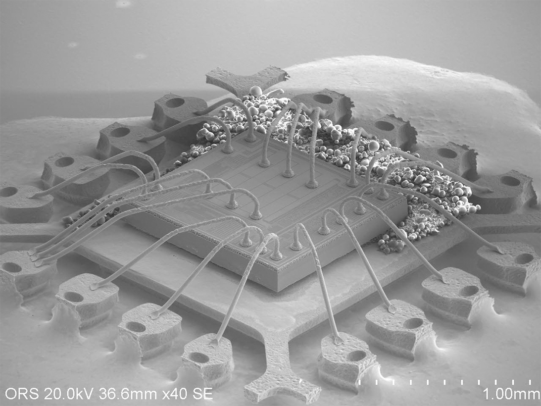 SEM image of de-encapsulated view of PEM with copper bond wires