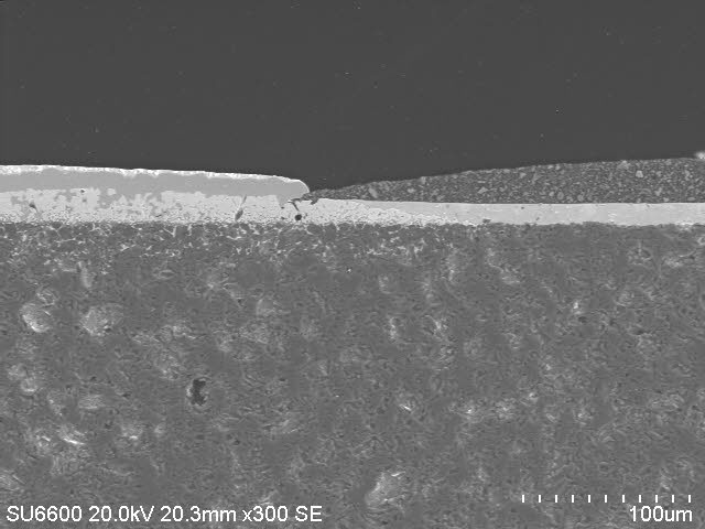 SEM image showing the termination to overcoat interface